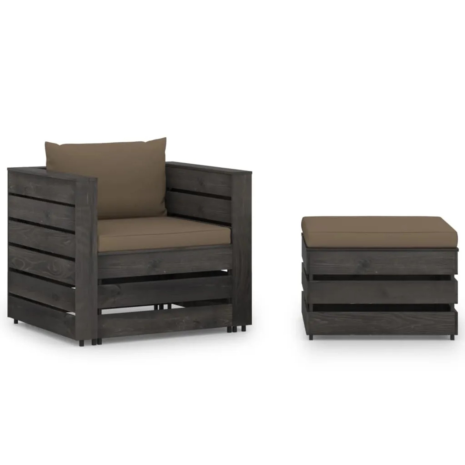 vidaXL 2-Tlg Garten-Lounge-Set mit Kissen Grau Imprägniertes Holz 3068152