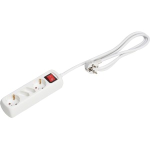 Weiße Tischsteckdosenleiste mit 2 Schuko- und 2 Euro-Steckplätzen, Schalter und 1,4 m Kabel.