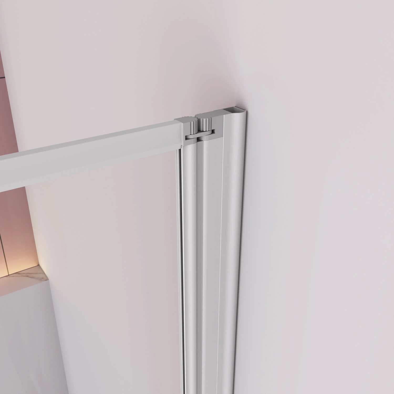 Detailaufnahme: AICA Badewanneaufsatz, 100x140cm, weißer Rahmen, ESG Sicherheitsglas.