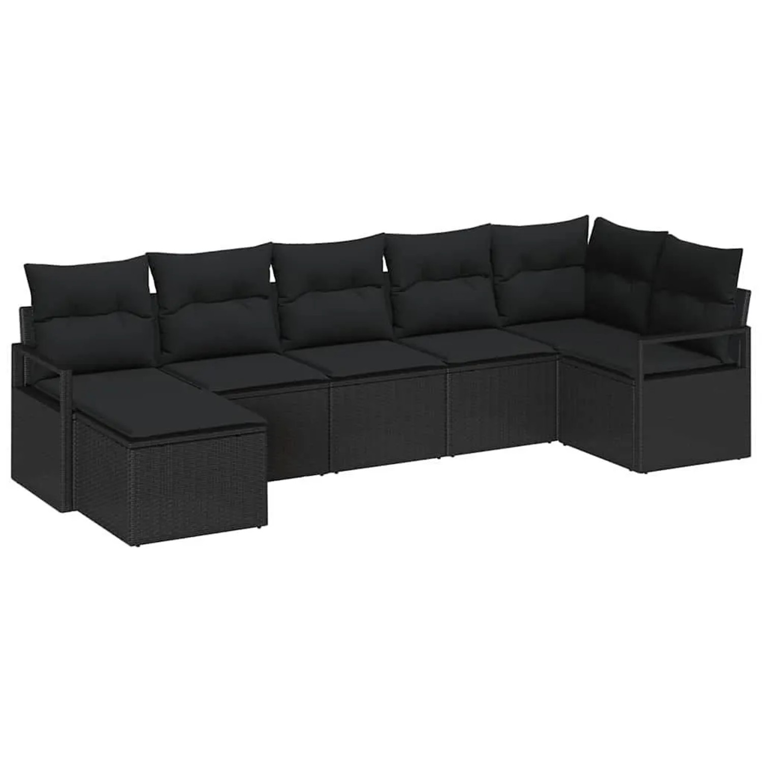 vidaXL Sofa Set mit Kissen mit Speicher 7 Stk Schwarz Poly-Rattan 3355142