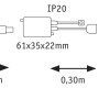 Schemazeichnung MaxLED 250 Basis-Set: LED-Streifen mit Netzteil, Stecker und Maßen.