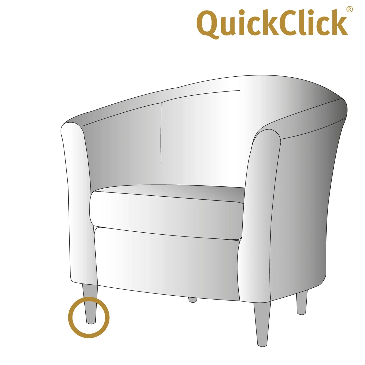 Abbildung eines Sessels mit Wagner QuickClick Slim Möbelgleiter Ø 30 mm.