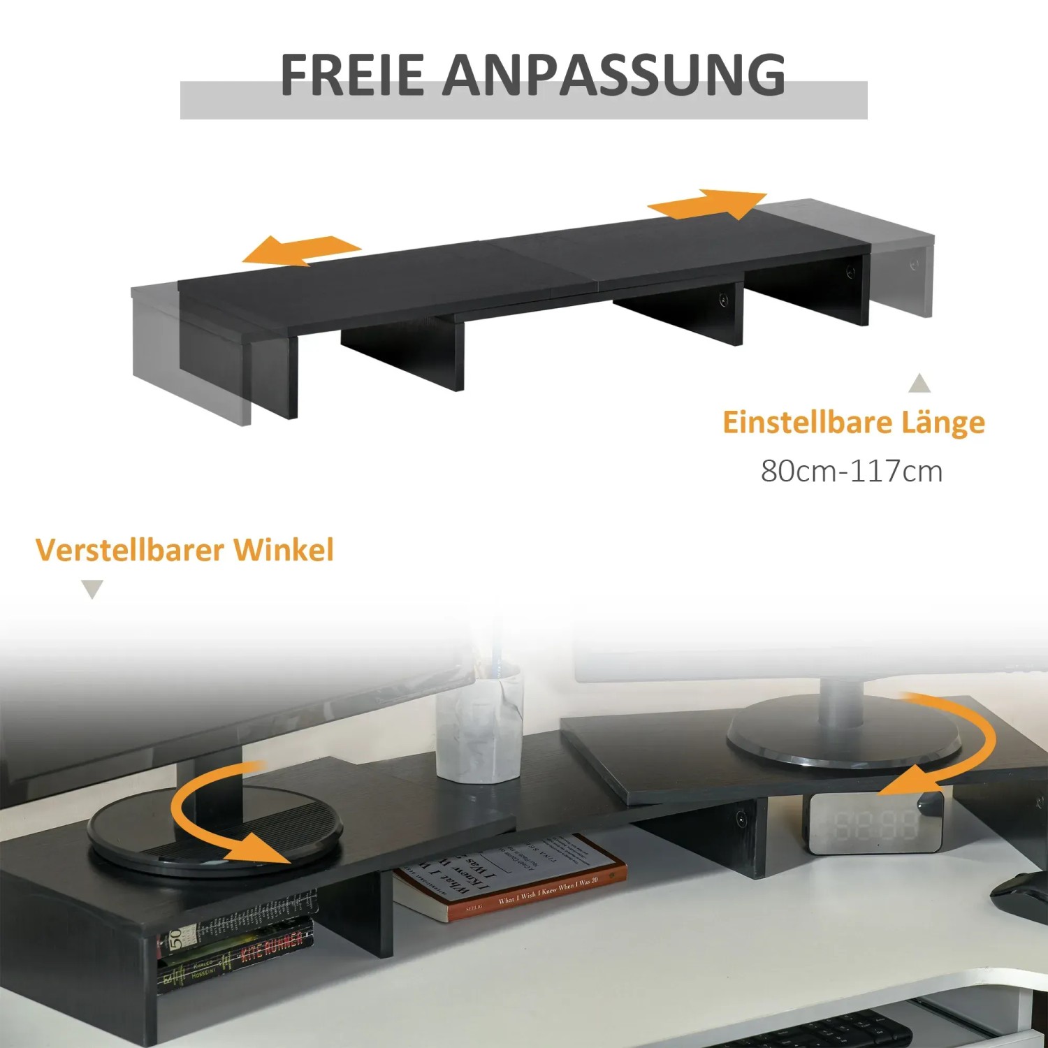 Verstellbarer Vinsetto Monitorständer, doppelt, für Laptops, mit Ablageflächen.