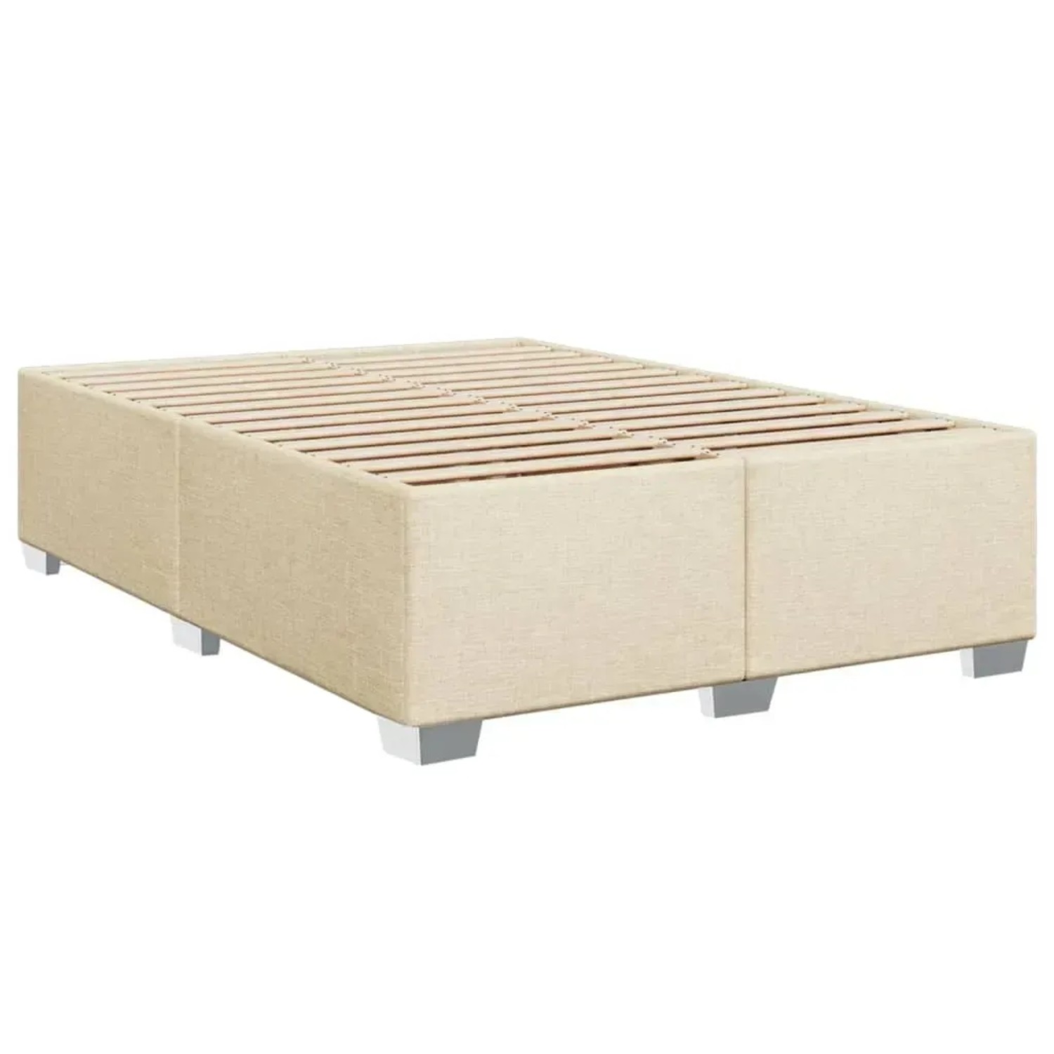 Cremefarbenes vidaXL Boxspringbett 140x200 cm mit Lattenrost und Füßen.