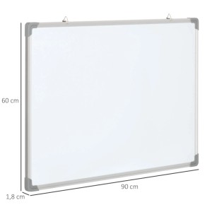 HOMCOM Whiteboard 90x60 cm mit grauem Rahmen und Kunststoffecken zur Wandmontage. Bürobedarf.