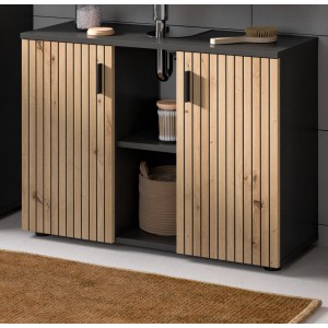 Inn.Furn Waschbeckenunterschrank Livia, Eiche/Grau, 80 cm. Badmöbel mit Stauraum hinter zwei Türen.