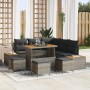 Graues 9-teiliges vidaXL Garten-Sofa-Set aus Polyrattan mit Tisch und Kissen.
