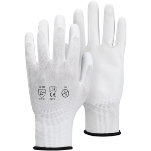 Weisse Workpower Arbeitshandschuhe White Star Gr. 10 mit PU-Beschichtung.