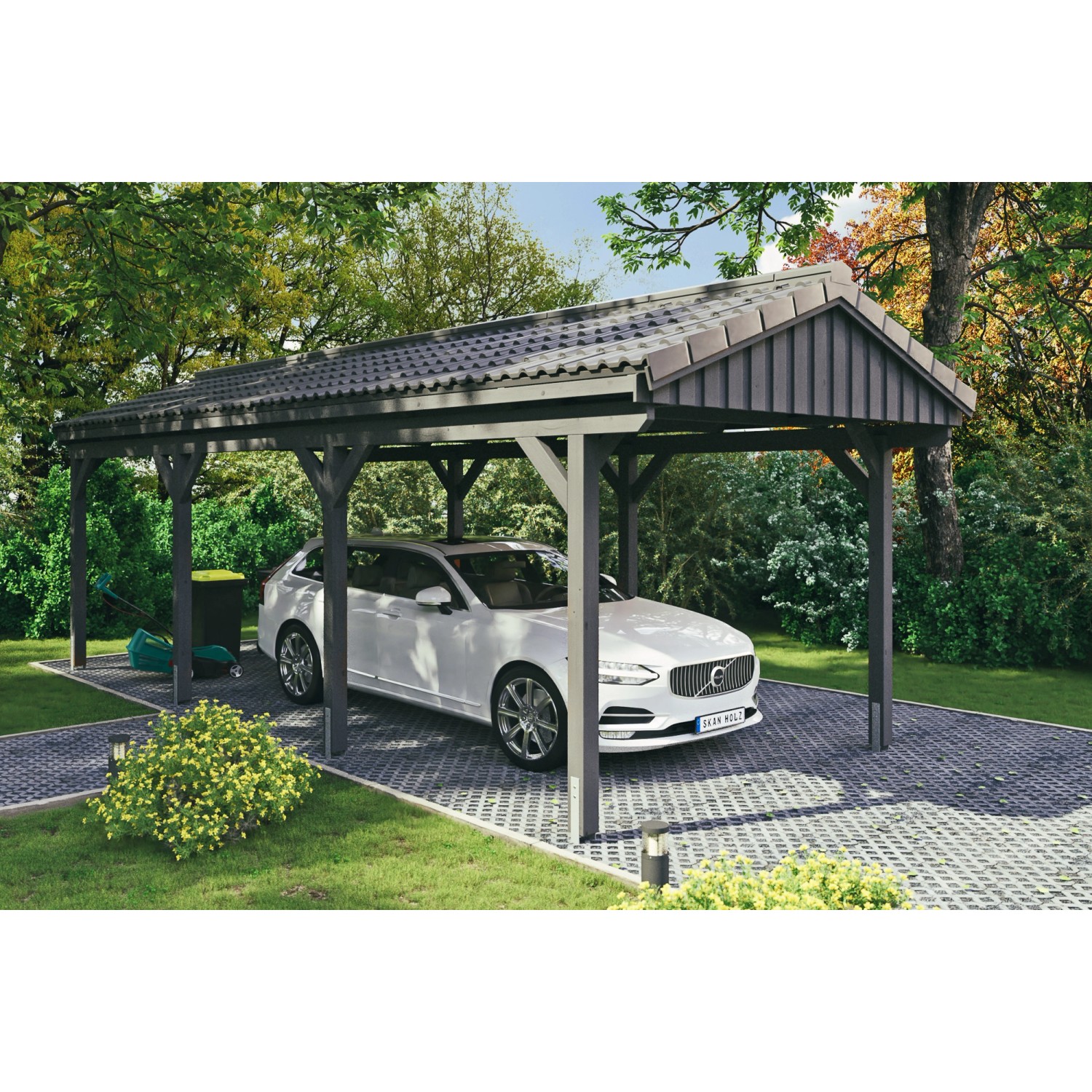 Skan Holz Carport Fichtelberg 317 cm x 808 cm Dachlattung Schiefergrau