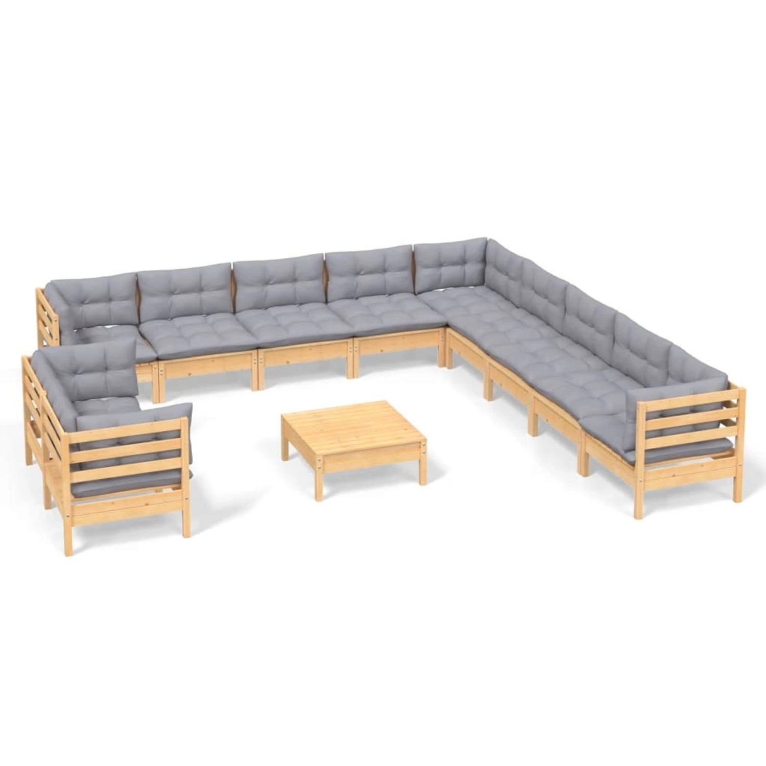 vidaXL 12-Tlg Garten-Lounge-Set mit Grauen Kissen Massivholz Kiefer 3096928 günstig online kaufen
