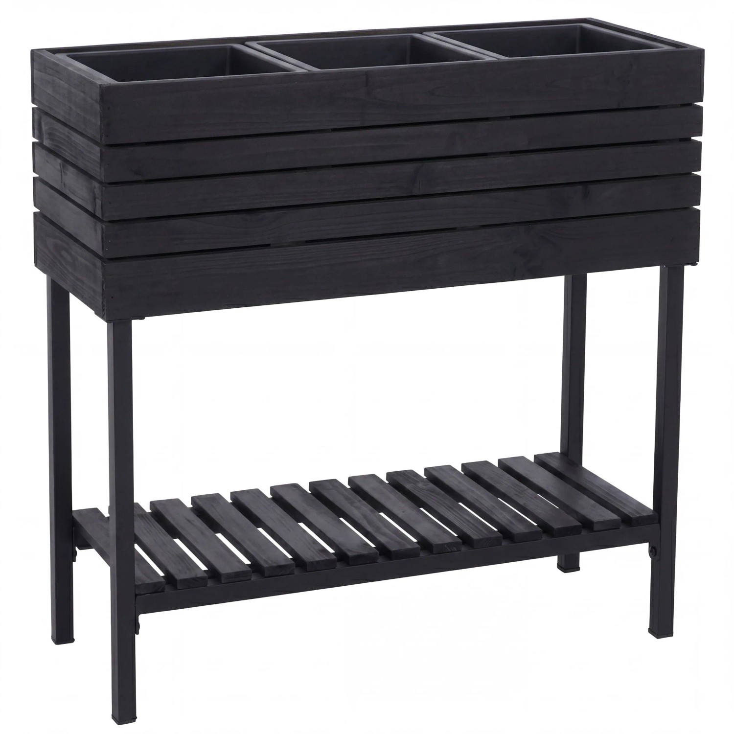 MCW Hochbeet P84 Ablage Outdoor Akazie Holz 79x80x31cm Schwarz