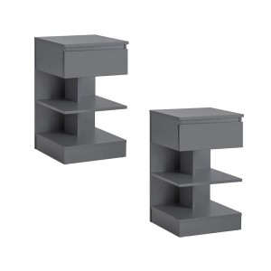 SoBuy 2er Set Nachttisch mit Schublade und 2 Ablagen Beistelltisch 39x65x39cm Grau FBT49-HGx2