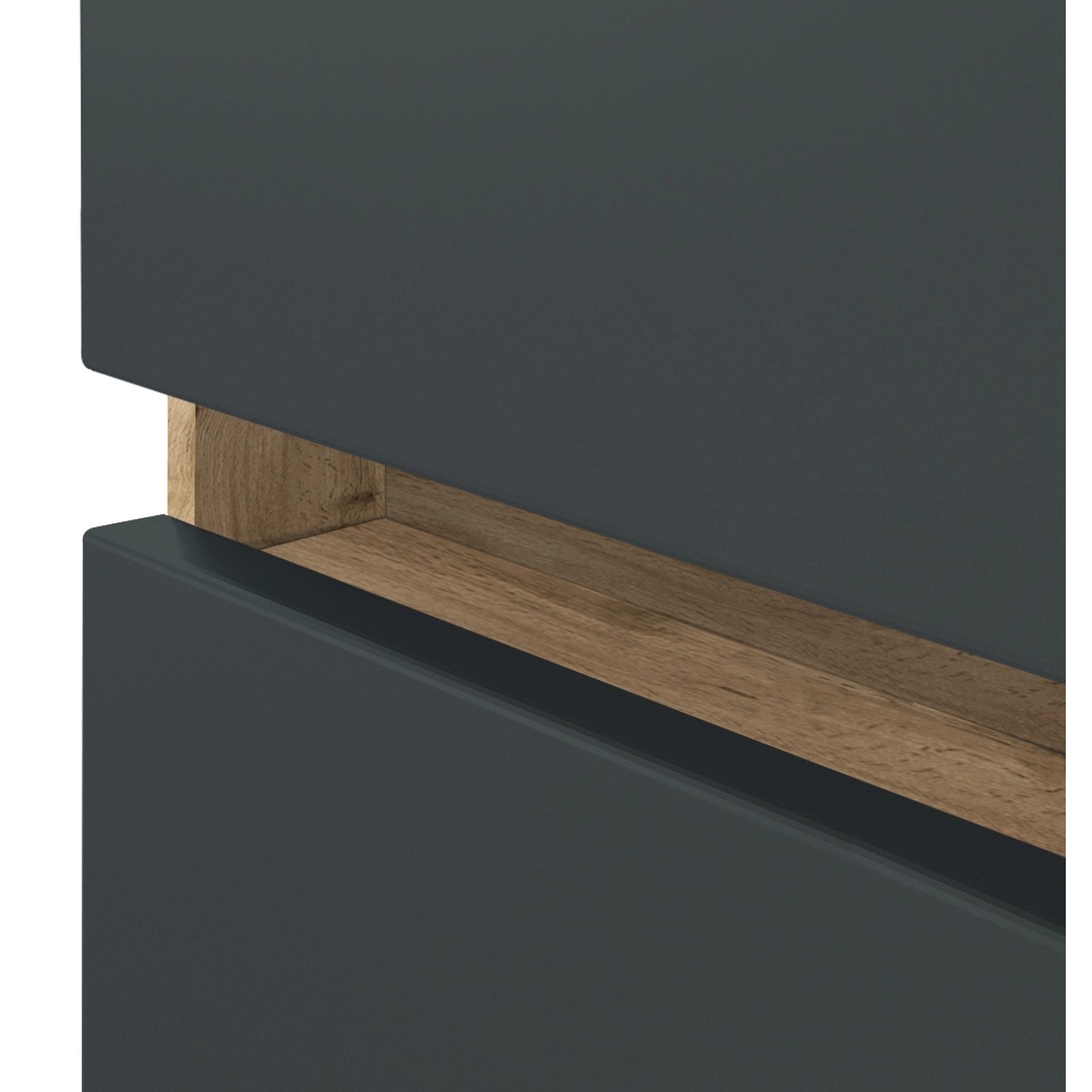 Detailaufnahme: Held Möbel Doppelwaschtisch Bari 120 cm, graue Schubladen mit Softclose.