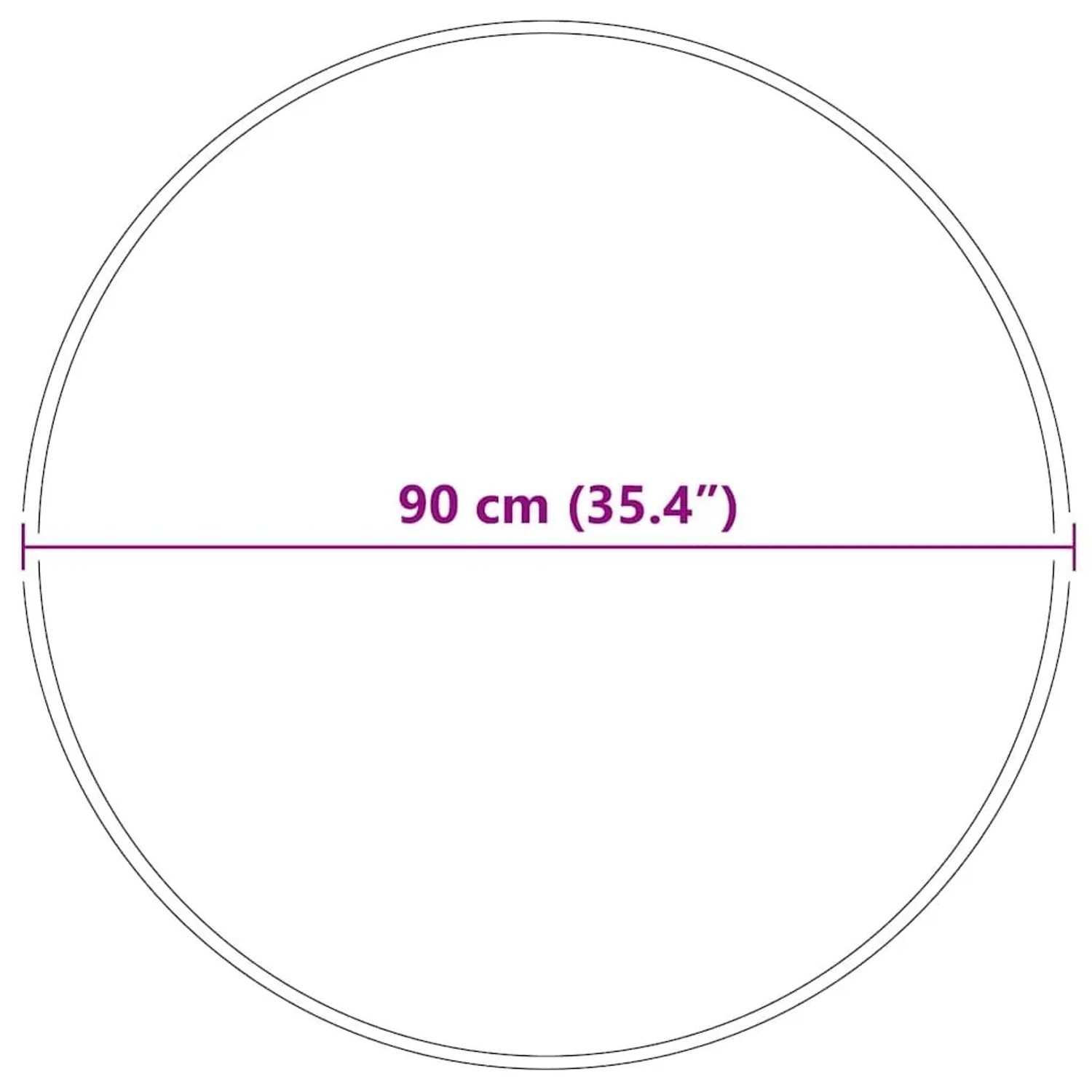 Maßzeichnung: Runder vidaXL Shaggy Teppich, 90 cm Durchmesser. Ideal für Hochflorteppiche.