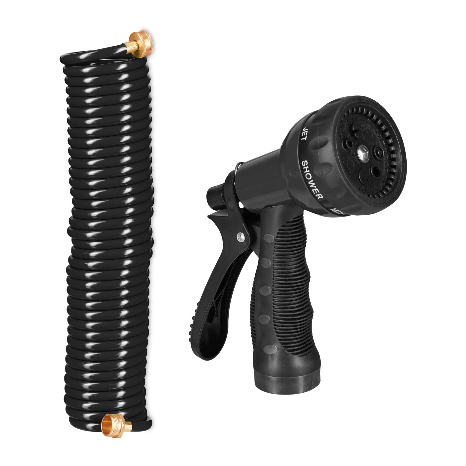 Relaxdays Spiralschlauch mit Brause Kunststoff Messing Schwarz Flexibel 10 m 0,6 kg