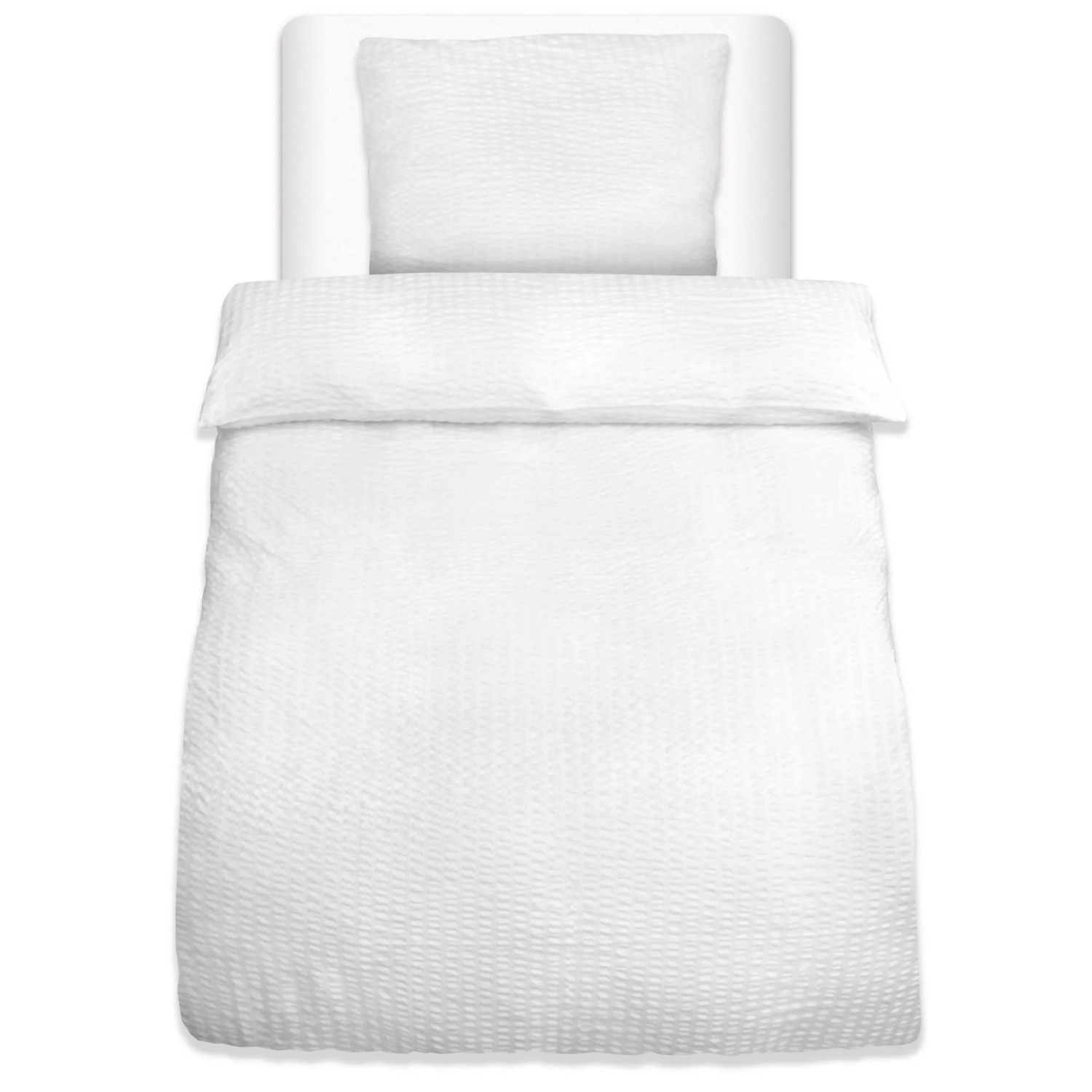Beautissu Meline Bettbezug 135x200cm + Kissenbezug 80x80cm Weiß Seersucker günstig online kaufen