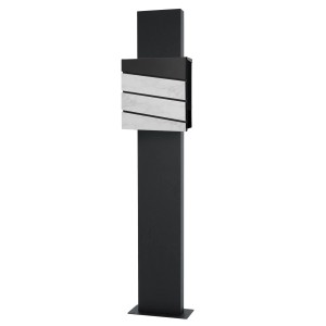 Moderner Standbriefkasten in Anthrazit-Weiß Marmoroptik mit Zeitungsfach und Pfosten.