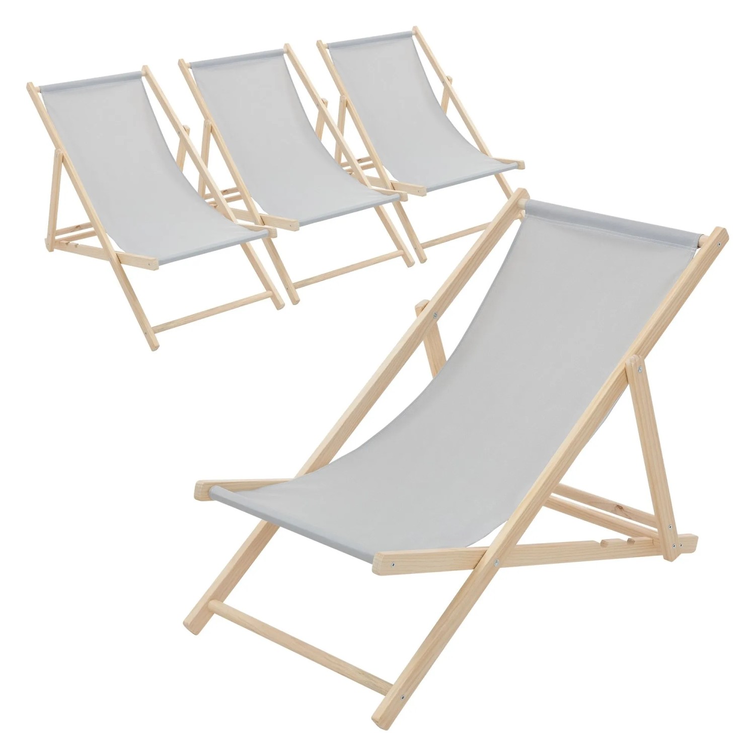 ECD Germany Liegestuhl 4Er Set Klappbar Hellgrau aus Holz