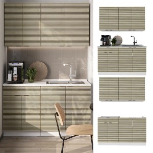 Vicco Singleküche Fame-Line in Eiche/Weiß mit anthrazitfarbener Arbeitsplatte, 140 cm breit.