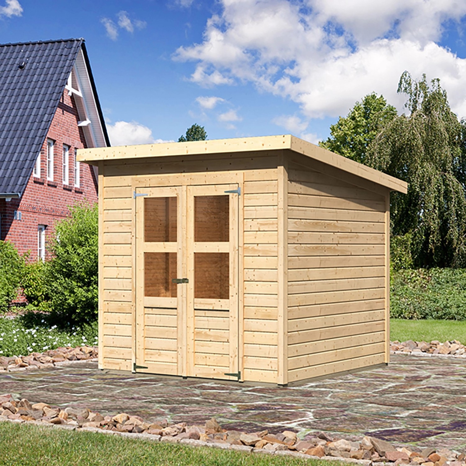 Karibu Holz-Gartenhaus Neuenburg 2 Natur 208 cm x 210 cm günstig online kaufen