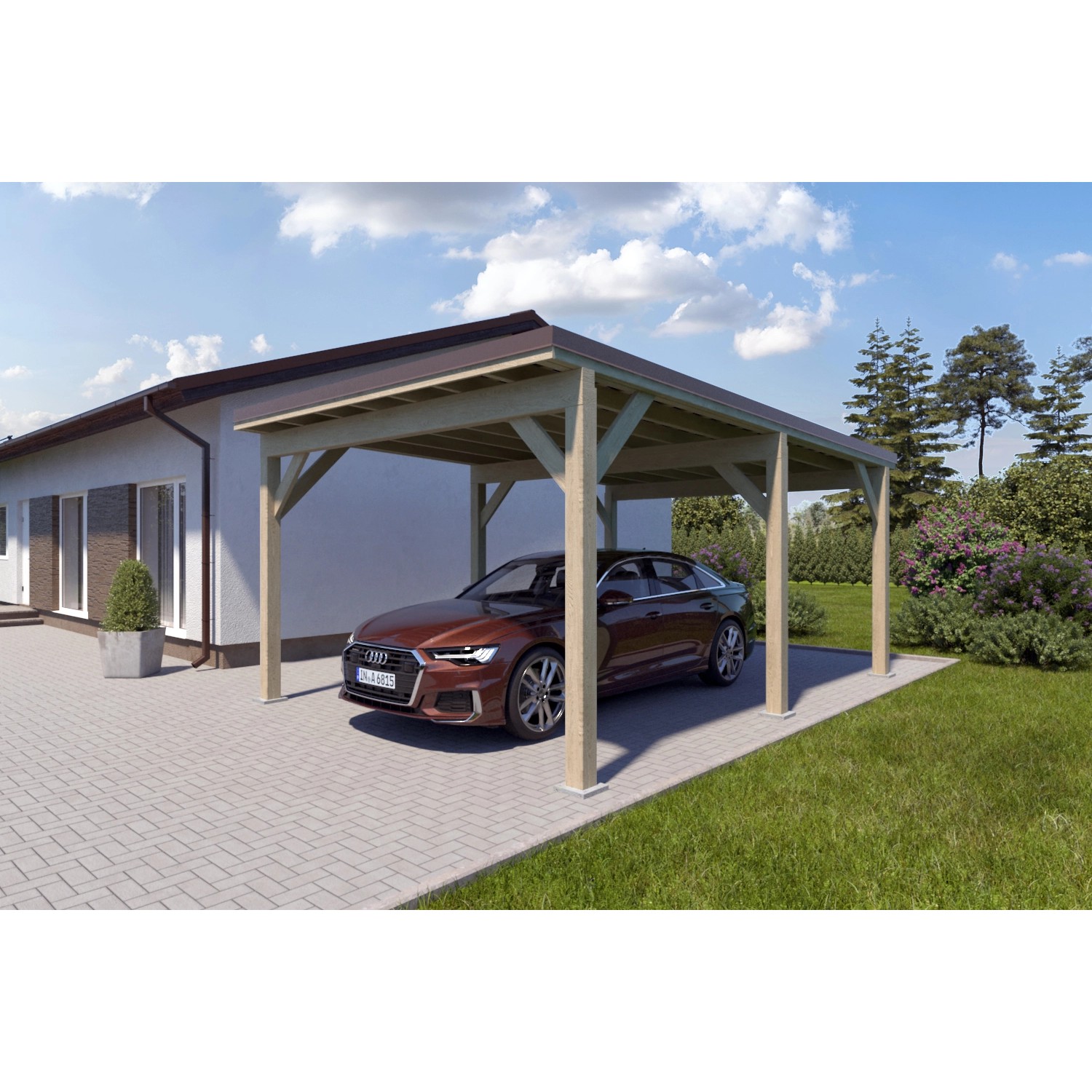 Holzbrüder Carport Ralf 24m² Natur-Dunkelbraun günstig online kaufen