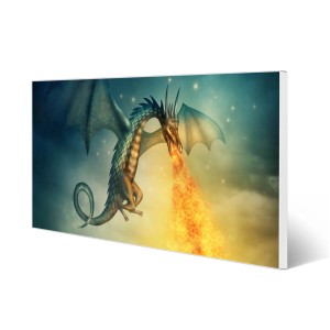 Weiße Magnettafel 78x37cm mit Drachen Motiv. Metall Pinnwand inkl. 4 Magnete für Wanddekoration.