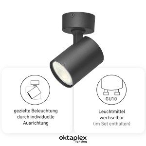 Schwenkbare, schwarze Oktaplex Bora Spotleuchte mit GU10 Leuchtmittel für Lampen & Leuchten.