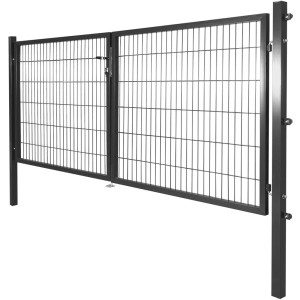 Anthrazitfarbenes Solid Doppeltor aus Stahl mit Doppelstabmatten-Füllung, 120x300 cm.
