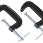 Zwei schwarze Westfalia Spannzwingen (7 cm) aus Metall im Set.