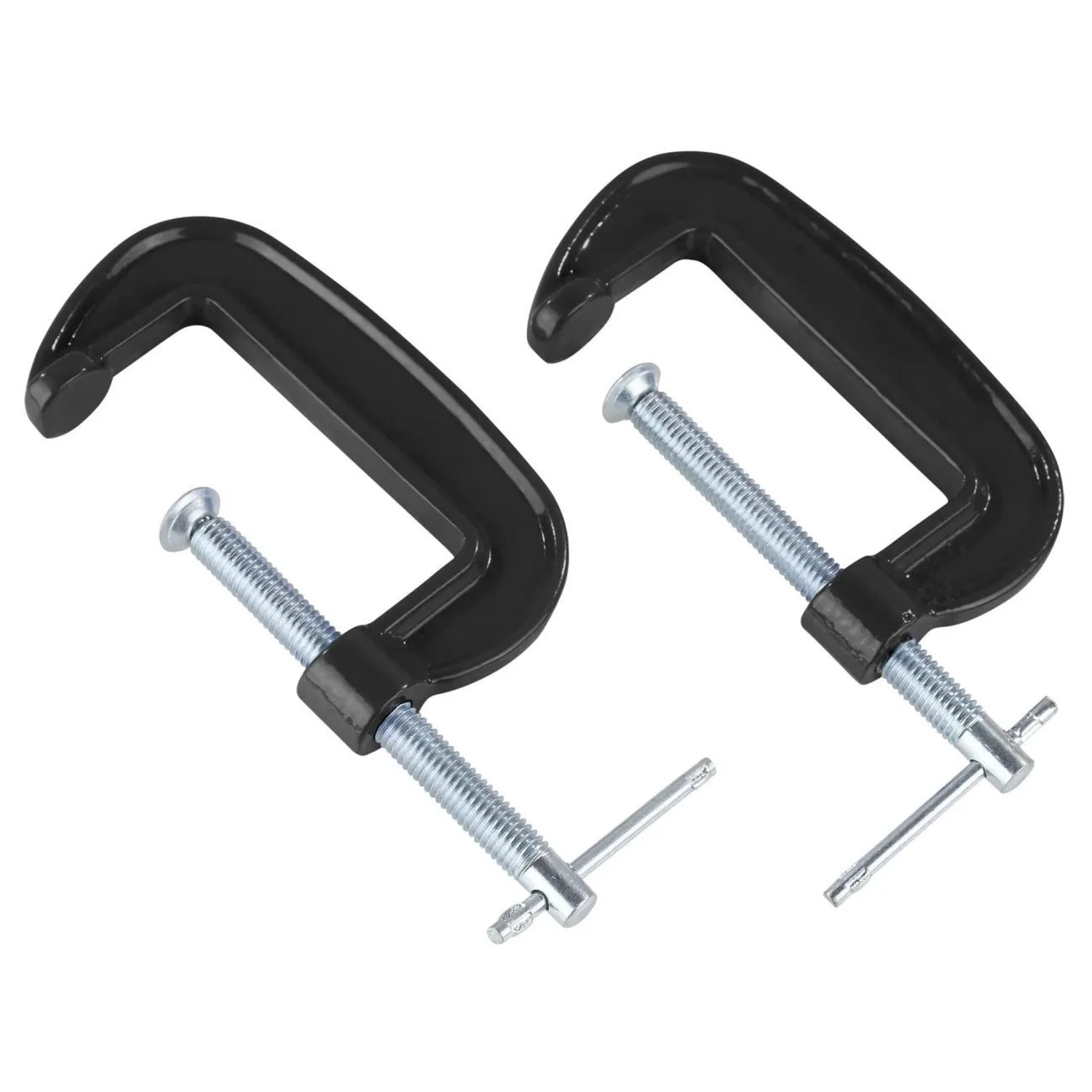 Zwei schwarze Westfalia Spannzwingen (7 cm) aus Metall im Set.