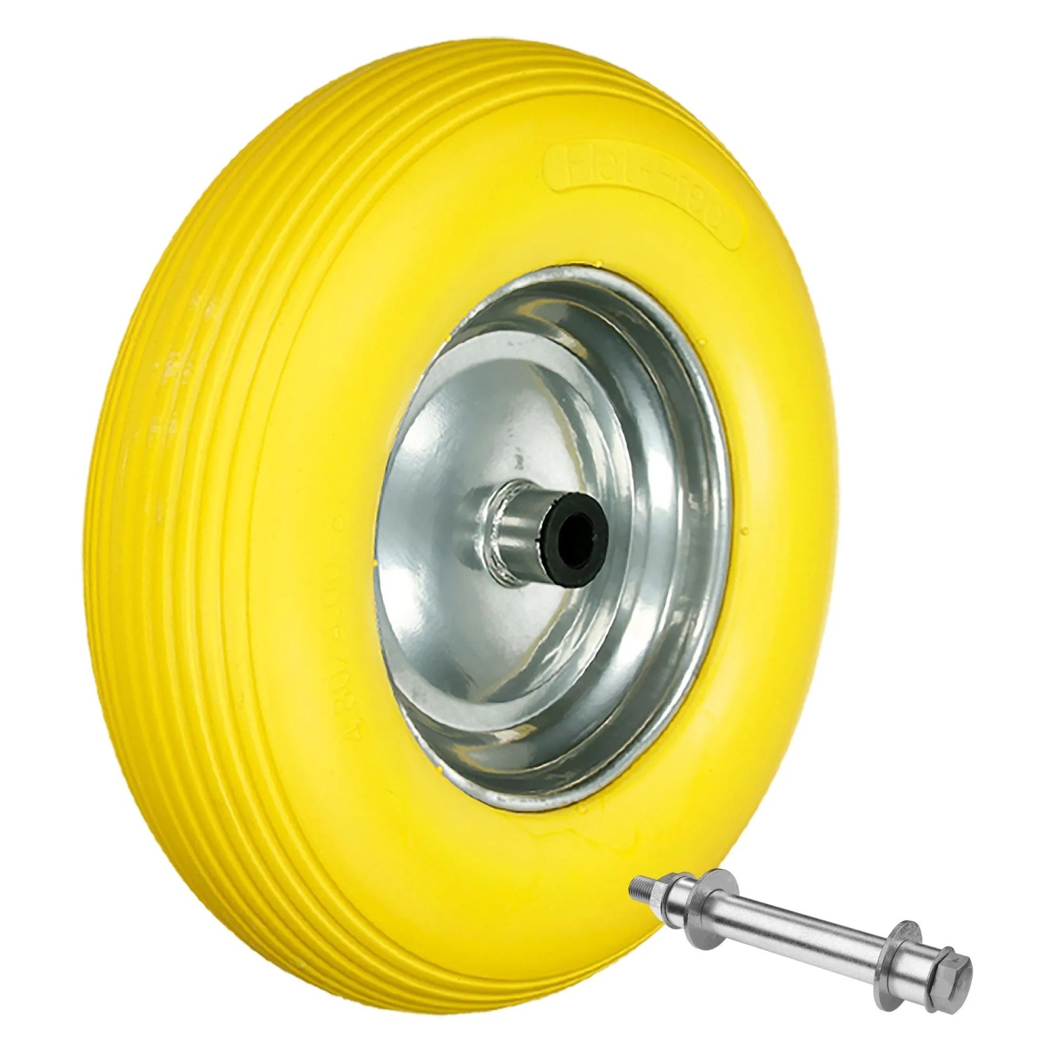 ECD Germany Schubkarrenrad PU Vollgummi Ø 390 mm Gelb mit Achse