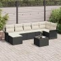 vidaXL Garten-Sofa-Set, 8-teilig, schwarz, Poly Rattan, mit Tisch und beigen Kissen.