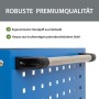 Blauer TRUTZHOLM Werkstattwagen: Detail der pulverbeschichteten Stahlseitenwand mit Lochung und ergonomischem Edelstahlgriff.