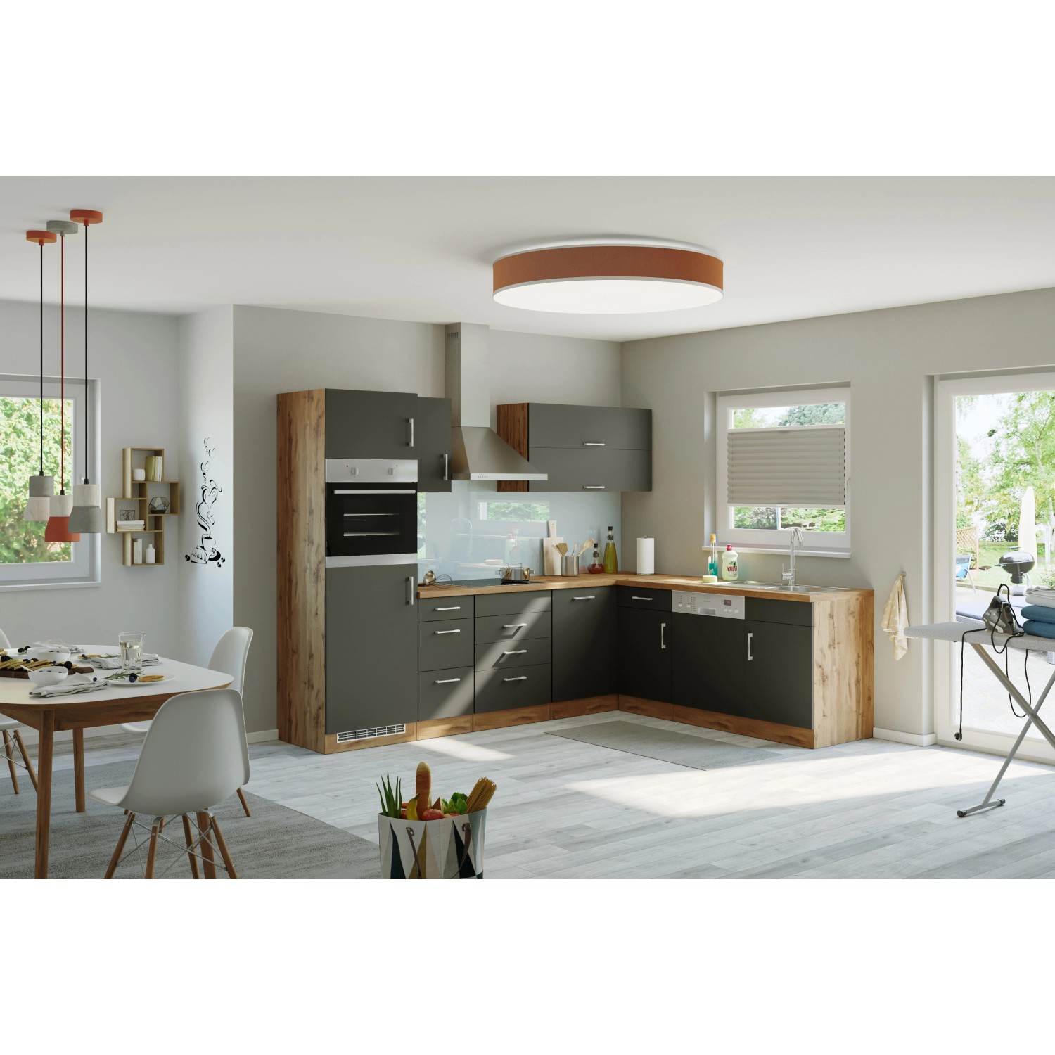Held Möbel Küchenzeile Sorrento 210/ 270 cm Anthrazit-Wotaneiche Winkel günstig online kaufen