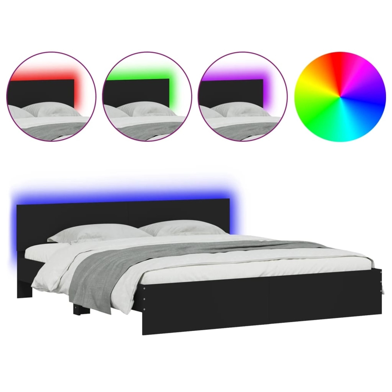 vidaXL Bettgestell mit Kopfteil und LED-Beleuchtung Schwarz 180x200 cm 3207 günstig online kaufen
