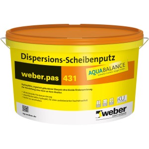 Eimer gelber weber.pas 431 AquaBalance Dispersions-Scheibenputz mit orangem Deckel, 25 kg.