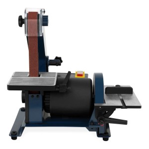 EBERTH Bandschleifmaschine 300W mit Schleifband und Schleifpad, Seitenansicht.