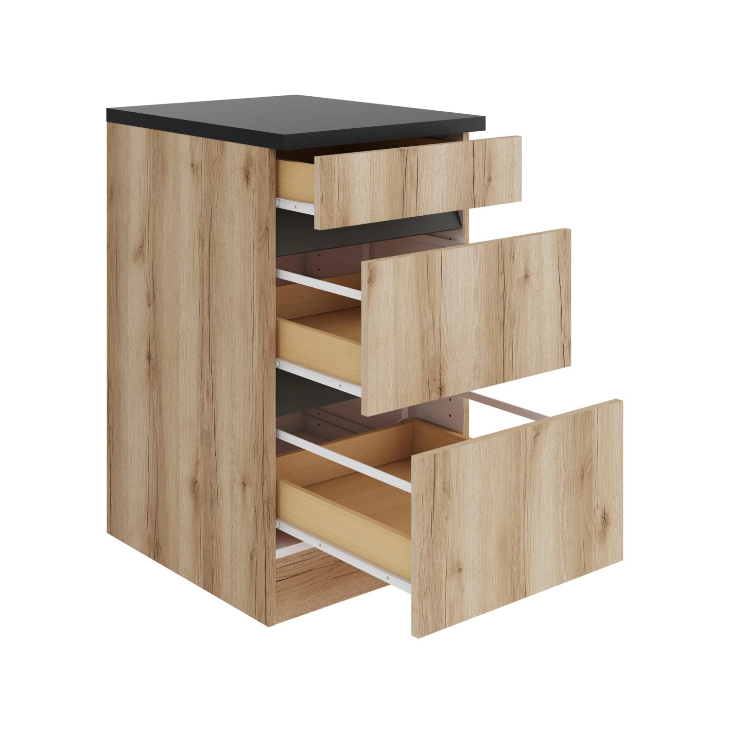 Optifit Küchenunterschrank Kaya290 mit 3 Auszügen, Wildeiche Nachbildung, 50x88x60 cm.