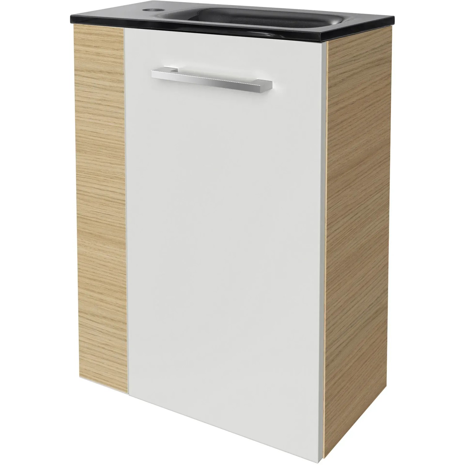 Fackelmann Waschbeckenunterschrank SBC Sandeiche, 44 cm breit, mit weißer Front und Griff.