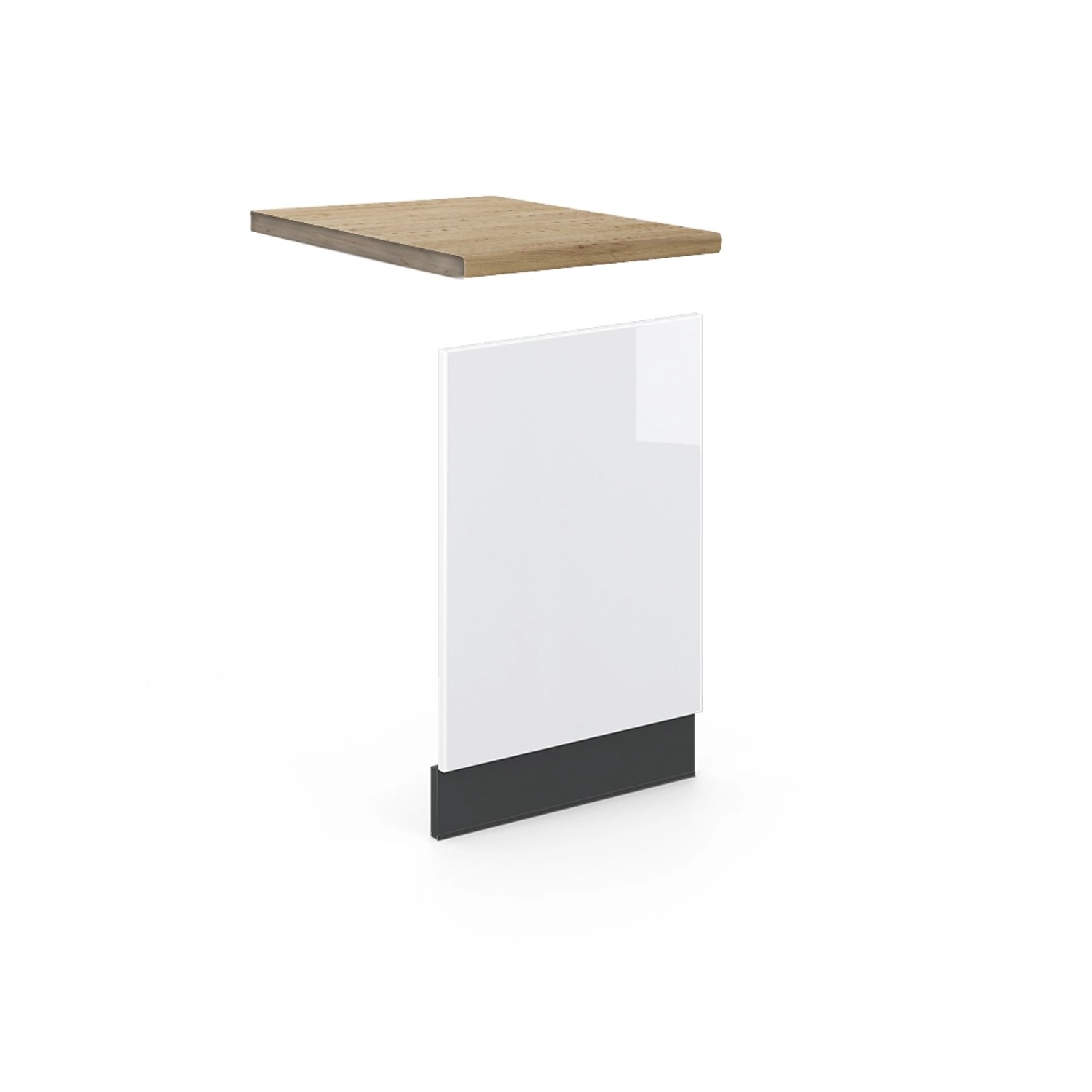 Thumbnail - Vicco Frontblende Fame-Line Geschirrspüler Fronttür Weiß Hochglanz/Anthrazit 45 cm AP Eiche