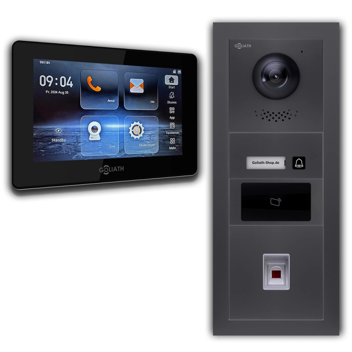 Goliath 2 Draht BUS IP Video Türsprechanlage 7 Zoll Schwarz Fingerprint RFID Anthrazit
