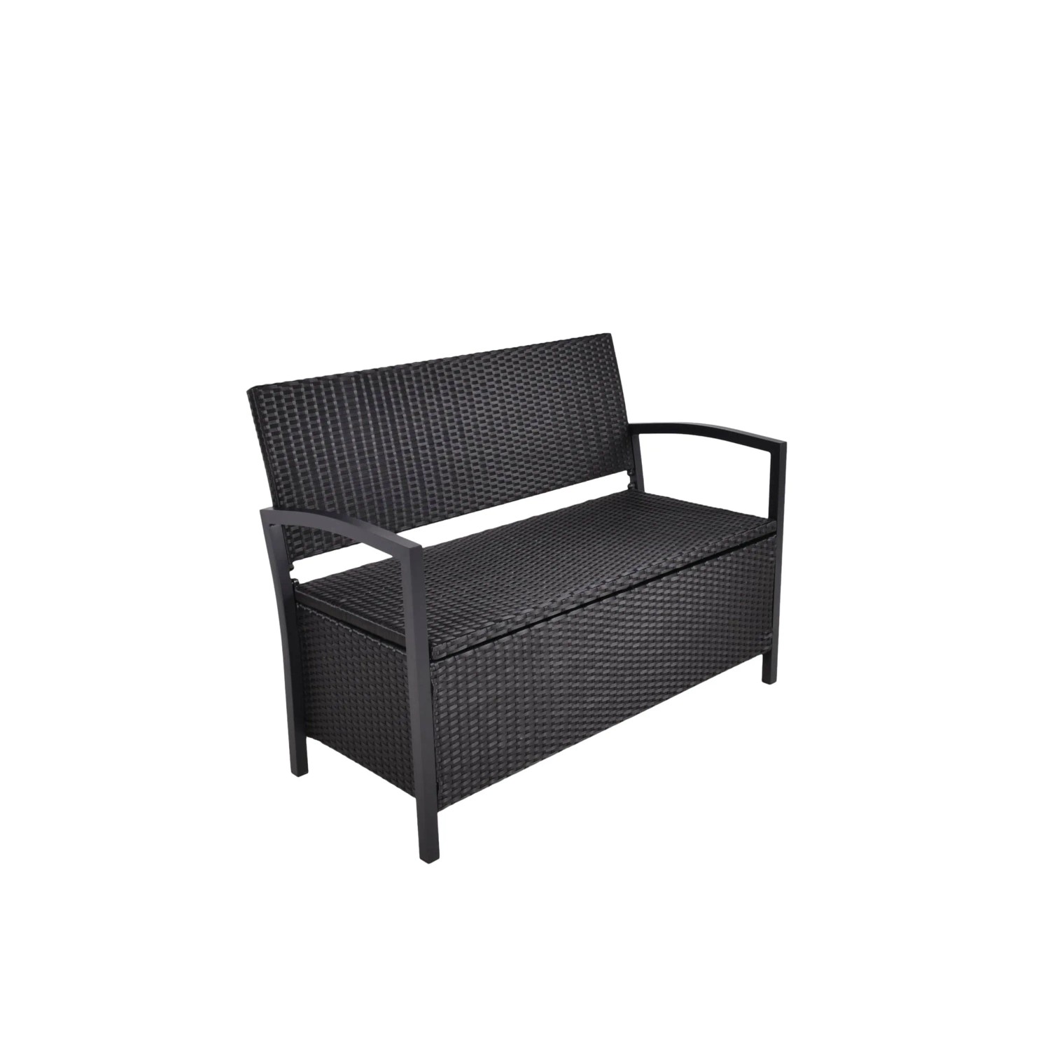 DELUKE Parkbank VIVI Ablagefach 117cm Breit Kunststoff Schwarz Gartenbank Wetterfest Terrassenbank Sitzbank Outdoor
