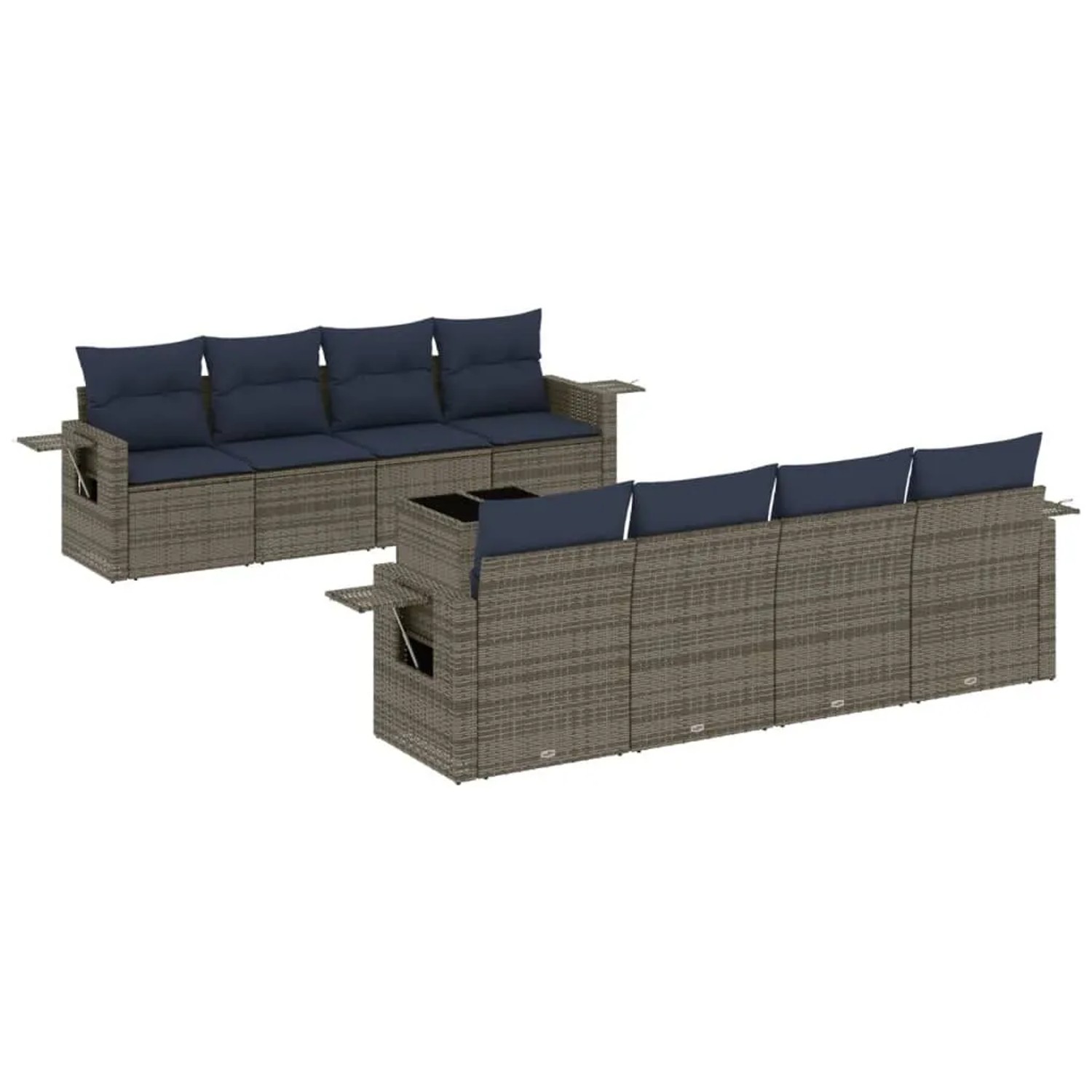 vidaXL 9-Tlg Gartensofa-Set mit Kissen Grau Polyrattan 3219950 günstig online kaufen