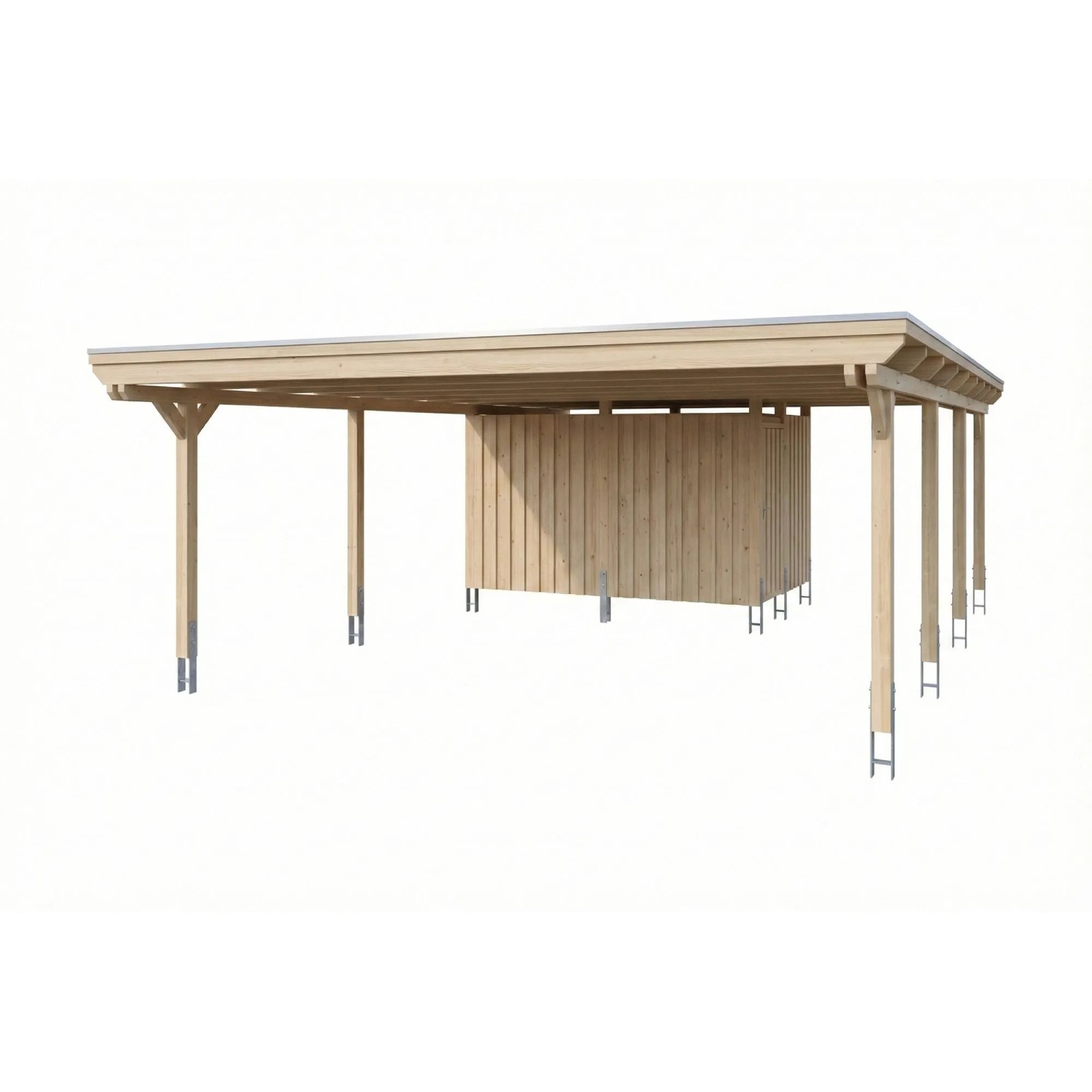 Skan Holz Carport Emsland Stahl-Dachplatten Abstellraum 609 x 846 cm Natur