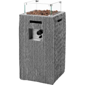 Tepro Gas Feuerstelle Brighton, eckig, grau, mit Lavasteinen und Glasaufsatz.