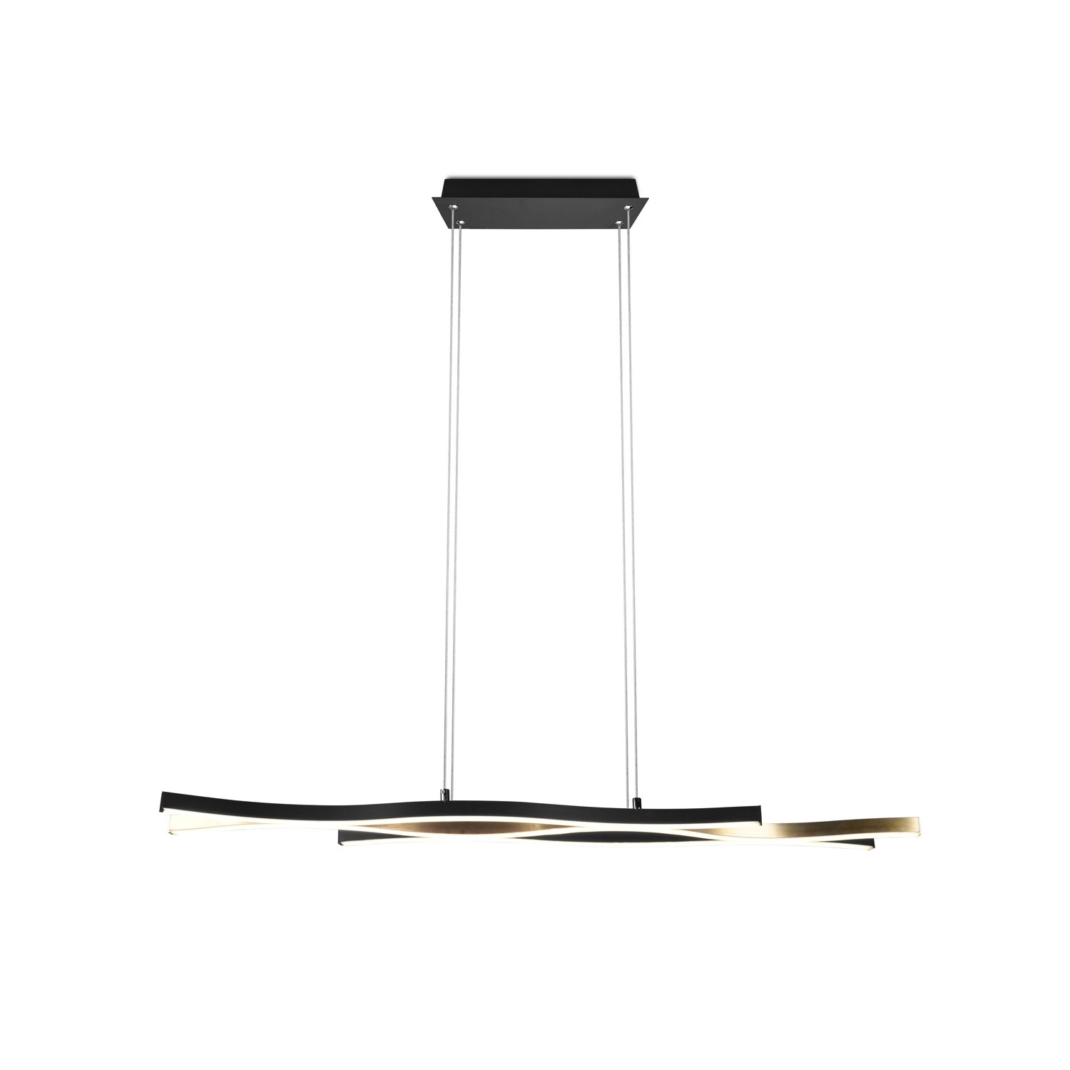 Moderne Trio LED-Pendelleuchte Blaze, 1-flammig, in Messing Matt und Schwarz, 107,5 cm breit.