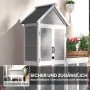 Outsunny Gartenschrank aus Tannenholz, hellgrau, mit abschließbaren Türen für Werkzeug und Gartenzubehör.
