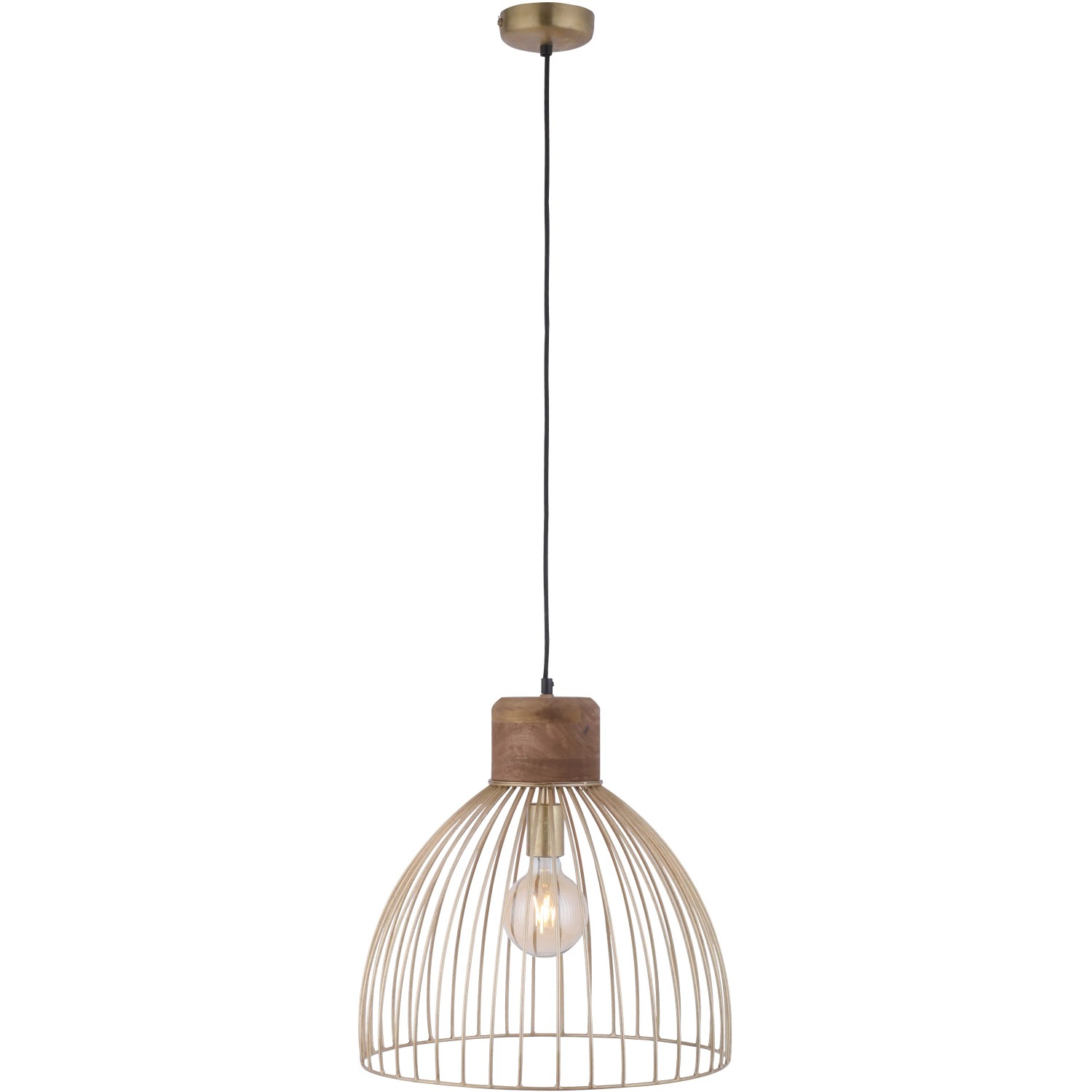 Just Light Pendelleuchte Alami, Messing matt, 1-flammig. Drahtschirm in Goldoptik.