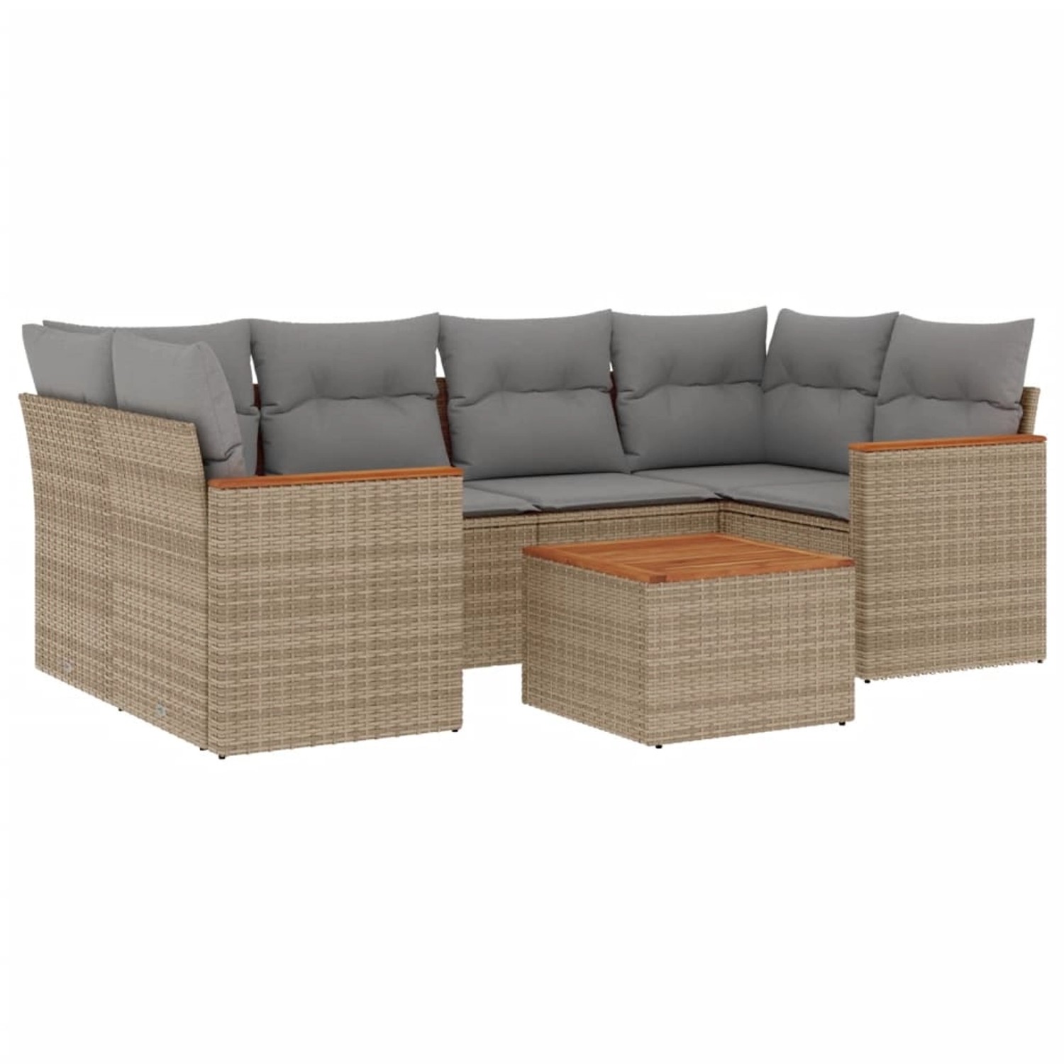 vidaXL 7-Tlg Garten-Sofagarnitur mit Kissen Beige Poly Rattan 3225800