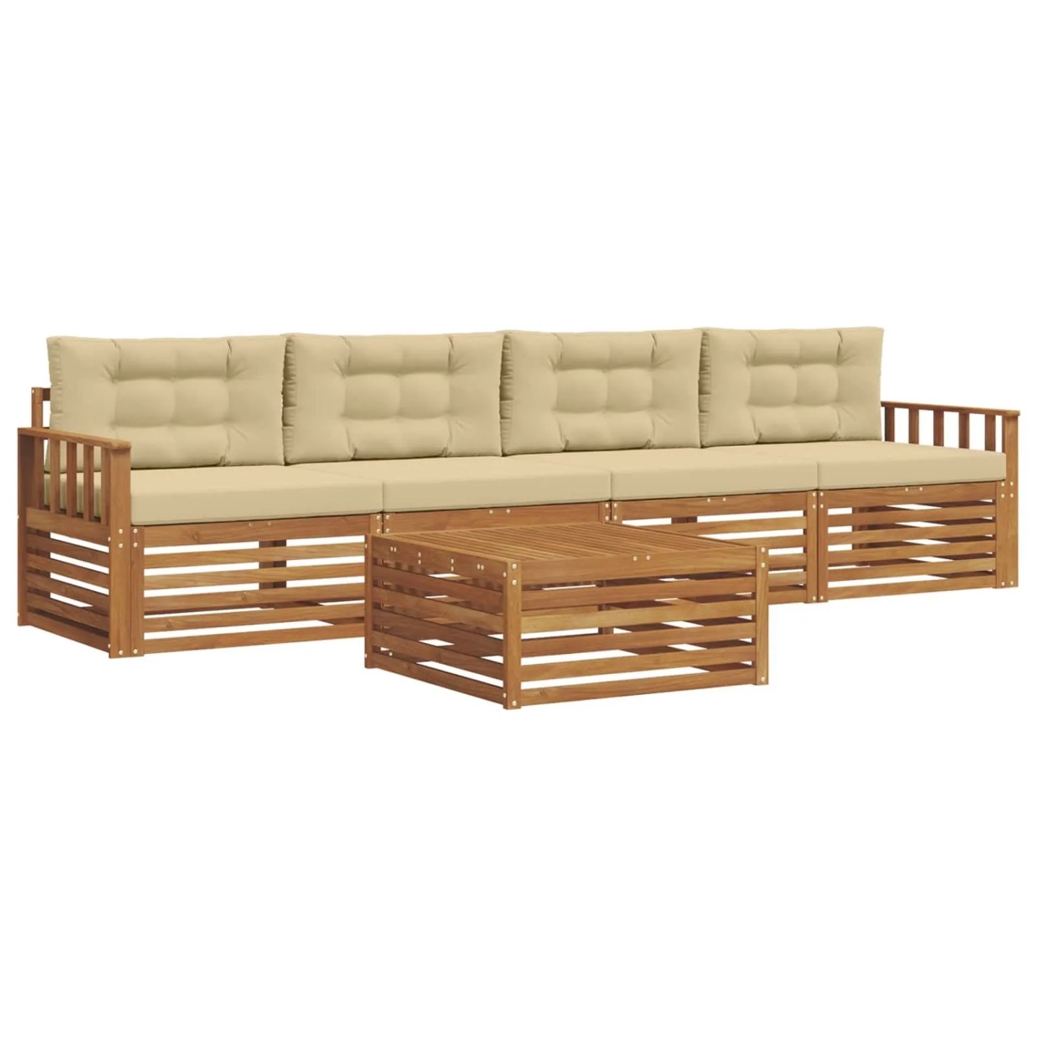 vidaXL Outdoor-Sofagarnitur mit Kissen 5-Tlg Natur und Beige 3372973